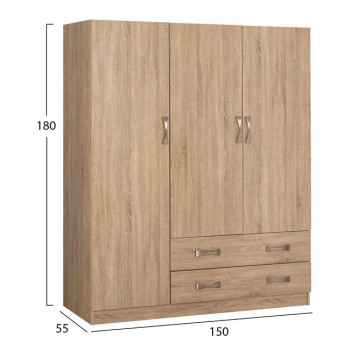Wardrobe 3Door with 2Drawers FK384.02 Sonama 150x55x180cm Wardrobe 3Door with 2Drawers FK384.02 Sonama 150x55x180cm