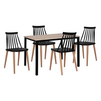 Set 5 pieces Table sonama with black legs & Vanessa black chairs FK11002.02 110x70x76 cm