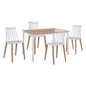 Set 5 pieces Table Sonama & chairs Vansess White Color Metallic chair FK11002.01 110x70x76 cm