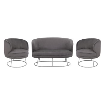 Set Living Room 2 Seater & 2 Armchairs Arien Grey Velvet with Silver Base FK11051.01