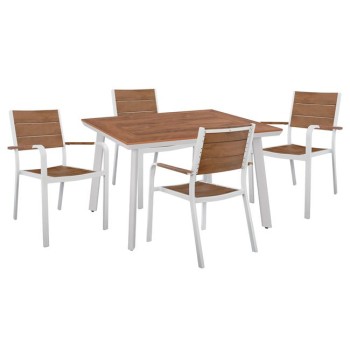 Set 5 pieces Table & Armchairs Aluminum Polywood White Color FK10459