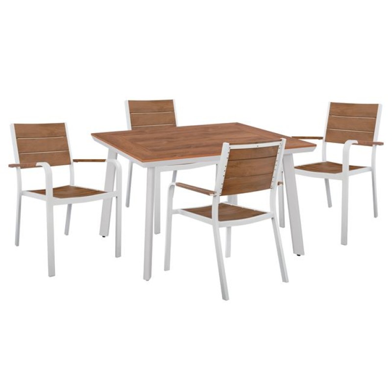 Set 5 pieces Table & Armchairs Aluminum Polywood White Color FK10459 Set 5 pieces Table & Armchairs Aluminum Polywood White Color FK10459
