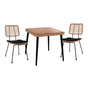 Set 3 pieces Allegra wicker with Table 80x80x78 cm Beige & Black Color FK10485