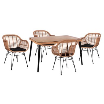 Set 5 pieces Allegra Wicker with Table 140x80x78 Beige &black FK10490