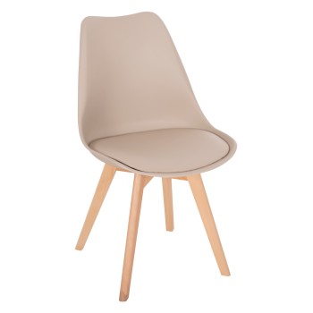 DINING CHAIR VEGAS FK0033.25 WOODEN LEGS-POLYPROPYLENE SEAT WITH PU IN CAPPUCCINO 48x52x81Hcm