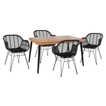 Set 5 pieces Allegra Wicker with Table 140x80x78 Beige & Black Color FK10508