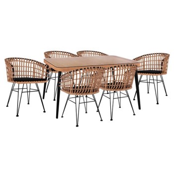 Set 7 pieces Allegra Wicker with Table 160x90x78 Beige & black FK10496