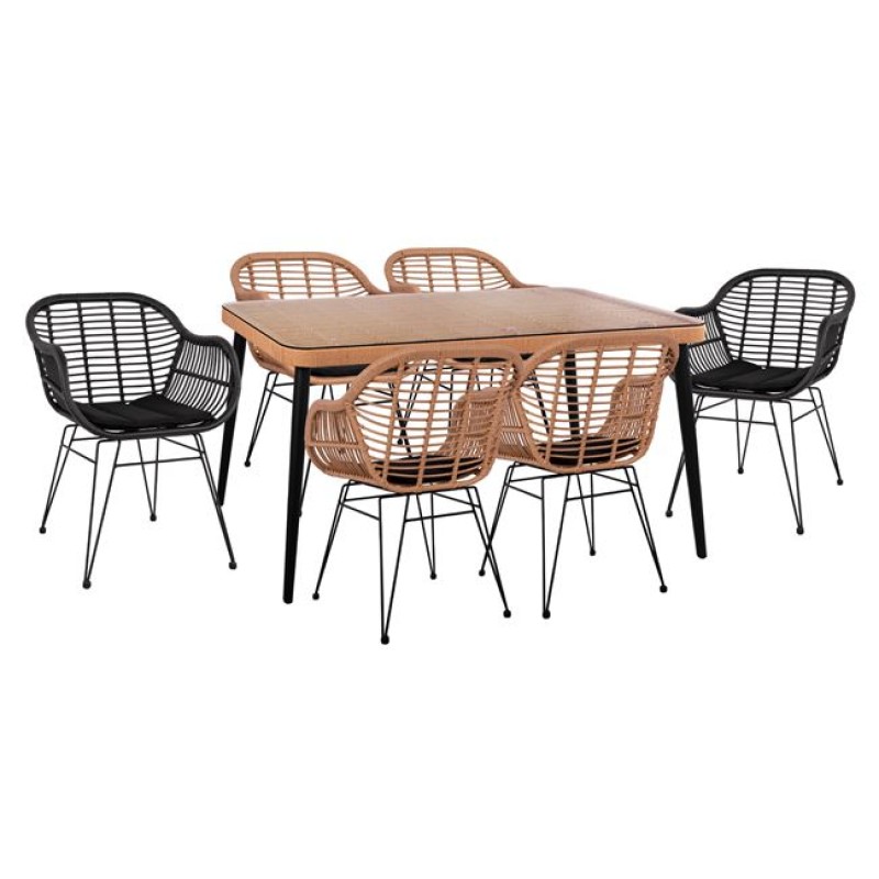 Set 7 pieces Allegra Wicker with Table 160x90x78 Beige & Black Color FK10513 Set 7 pieces Allegra Wicker with Table 160x90x78 Beige & Black Color FK10513