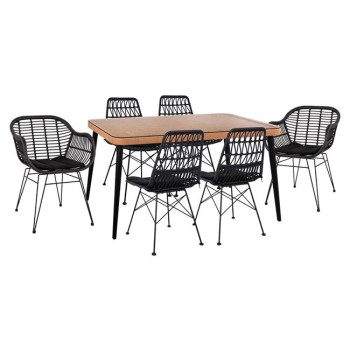 Set 7 pieces Allegra Wicker with Table 160x90x78 Beige & Black Color FK10516
