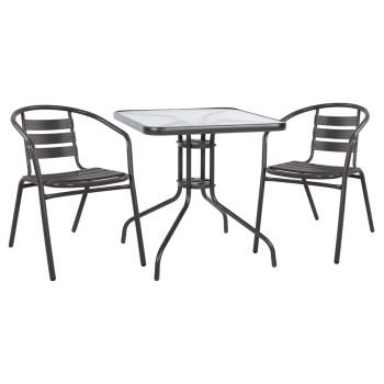 Set 3 pieces With Table Figo 70x70x72 & Armchairs Laura Grey Color FK10469