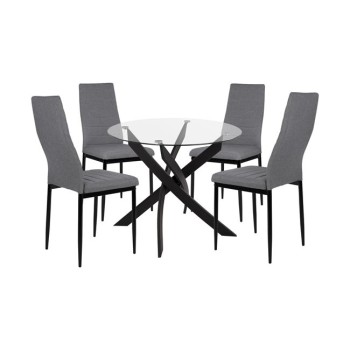 Set 5 pieces Table black & chairs lady grey metallic legs FK11071 42,5x53x95 cm