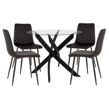 INDOOR DINING SET 5PCS JAFARU FK11073 METAL--VELVET IN BLACK