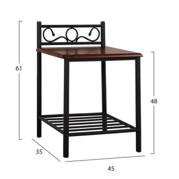 Bedside table Suzie FK388 from metal and wood 45x35x48-61Η cm