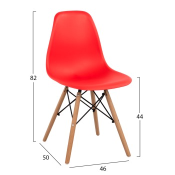 Chair with wooden legs and seat Twist PP Red FK8460.04 46x50x82 cm