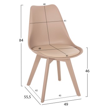Dining Chair Vegas FK0033.45 with polypropylene legs and PP seat Cappuccino 49x55.5x84H cm.