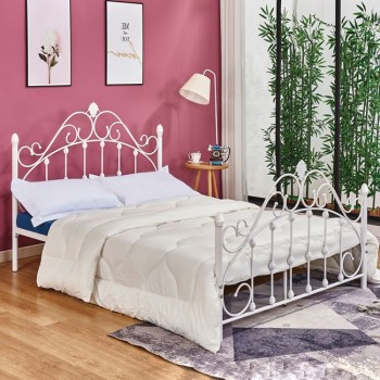 MADEN Metallic Bed 150x200 cm, White Color, FK576.02