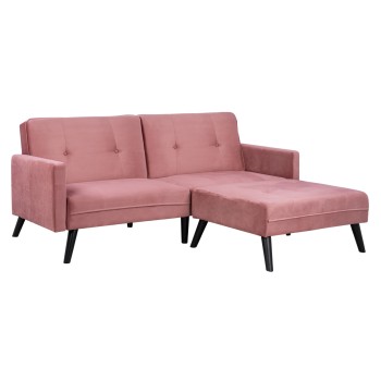 CORNER SOFA BED VELVET DUSTY PINK WITH FOOTREST 211X158X83Y cm.FK3151.02