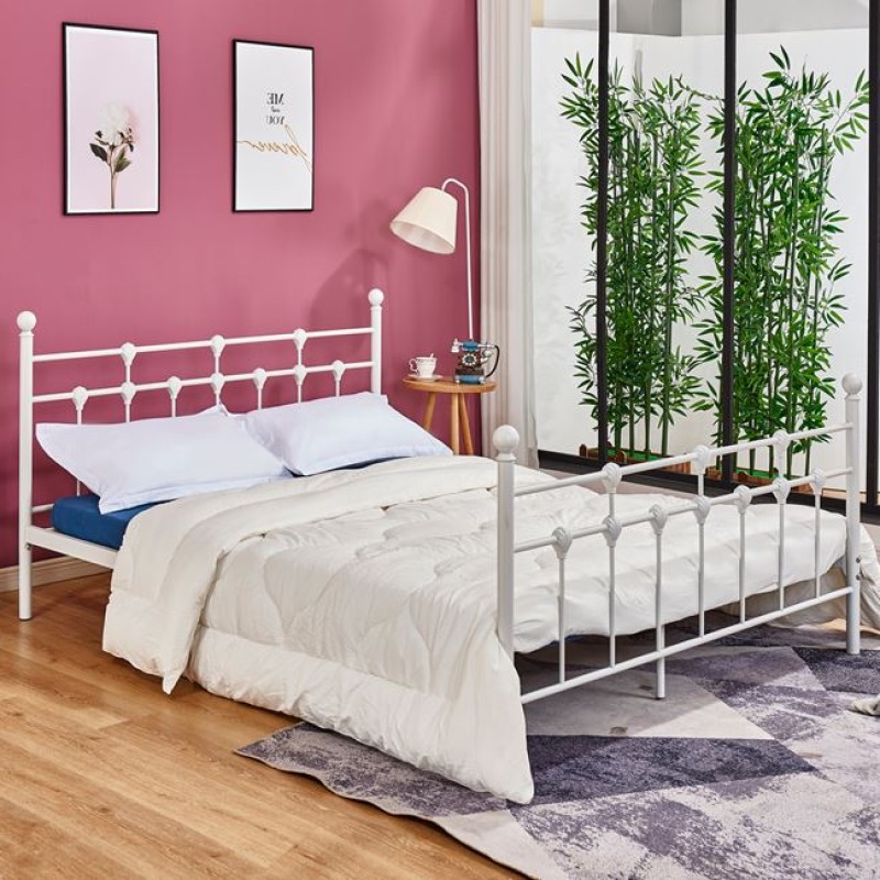 FK575.02, KAMIL Metallic Bed 150x200cm, White Color FK575.02, KAMIL Metallic Bed 150x200cm, White Color