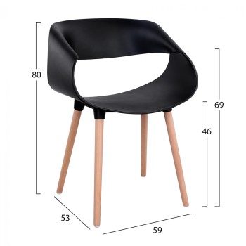 Polypropylene Armchair Maggie FK8600.02 in Black color 59x53x80 cm