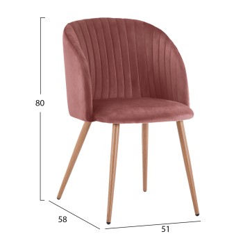 VELVET ARMCHAIR LEAH IN DUSTY PINK WITH METALLIC LEGS s FK8543.02 51x58x80 cm