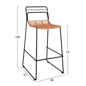 Metallic Stool Allegra FK5642 with Wicker in Beige color 48x53x100 cm