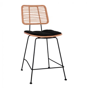 Metal Stool with pillow Allegra FK5644 with wicker in beige color 55x56x107 εκ.
