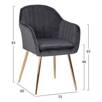Armchair Sawyer FK8523.01 from velvet Grey with gold legs 55x60x83 cm. Armchair Sawyer FK8523.01 from velvet Grey with gold legs 55x60x83 cm.