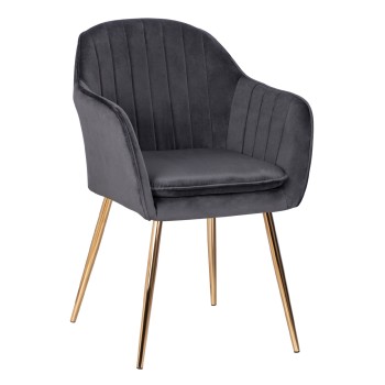 Armchair Sawyer FK8523.01 from velvet Grey with gold legs 55x60x83 cm.