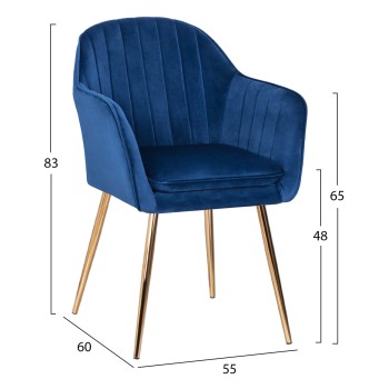 Armchair Sawyer FK8523.08 from Velvet Blue with gold legs 55Χ60Χ83cm Armchair Sawyer FK8523.08 from Velvet Blue with gold legs 55Χ60Χ83cm