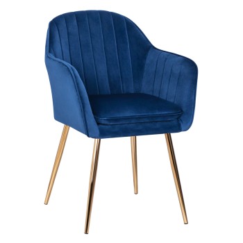 Armchair Sawyer FK8523.08 from Velvet Blue with gold legs 55Χ60Χ83cm