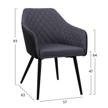 Armchair Charles FK8522.01 with fabric Dark Grey PU Black 57x63x83 cm Armchair Charles FK8522.01 with fabric Dark Grey PU Black 57x63x83 cm