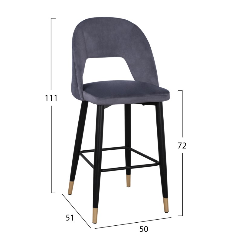 Bar Stool Harper FK8526.01 Velvet Grey with Metallic Frame 50Χ51Χ111cm Bar Stool Harper FK8526.01 Velvet Grey with Metallic Frame 50Χ51Χ111cm