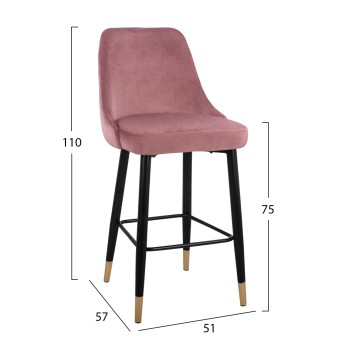 Bar Stool SERENITY FK8519.02 Velvet Rotten Apple with metallic frame 51x57x110cm