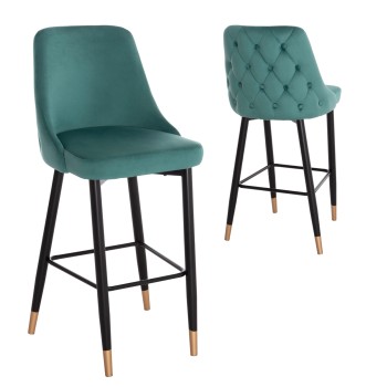 Bar Stool SERENITY FK8519.03 Velvet Cypress Green Color and metallic frame 51x57x110cm