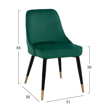 Chair Serentiy FK8527.03 from velvet Cyppress Green Color with metallic frame 51x58x83cm