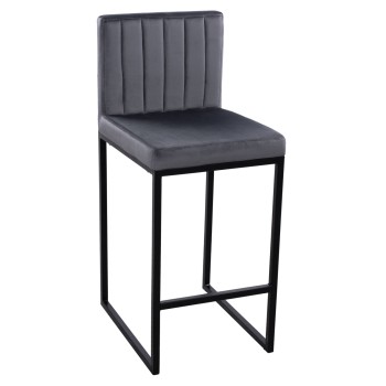 Bar Stool Piper Velvet Grey & Black Metallic Frame FK8525.01 40x49x96 cm