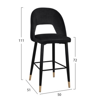 Bar Stool Harper FK8526.04 Velvet Black with metallic frame 50Χ51Χ111cm Bar Stool Harper FK8526.04 Velvet Black with metallic frame 50Χ51Χ111cm