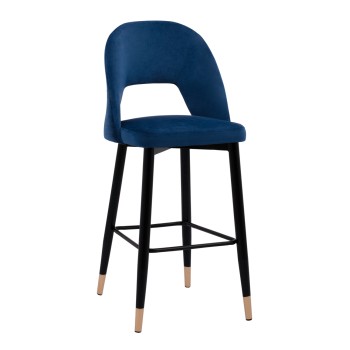 Bar Stool Harper FK8526.08 Velvet Blue in metallic frame 50x51x111cm