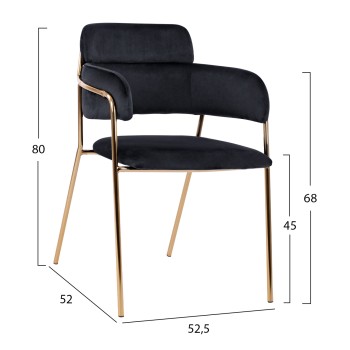 Armchair Kelso FK8521.04 Velvet Black & Gold Leg 52,5x52x80 cm Armchair Kelso FK8521.04 Velvet Black & Gold Leg 52,5x52x80 cm