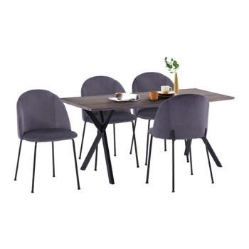 Set Dining Table FK11181 5pieces Table 140x80x75 cm MDF Old Beech & Clara Grey Velvet