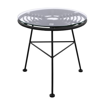 Metallic table Allegra with Wicker in Black color and glass FK5459.02 ''45x46cm