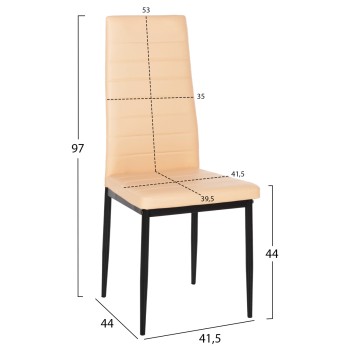 DINING CHAIR LADY FK0037.25 CREAM WHITE PU-BLACK METAL FRAME K/D 42x44x95Hcm