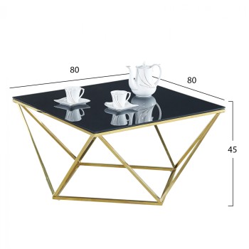 Coffee table Willow FK8613.01 with black glass and gilded base 80X80X45 cm Coffee table Willow FK8613.01 with black glass and gilded base 80X80X45 cm