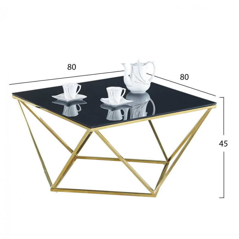Coffee table Willow FK8613.01 with black glass and gilded base 80X80X45 cm Coffee table Willow FK8613.01 with black glass and gilded base 80X80X45 cm