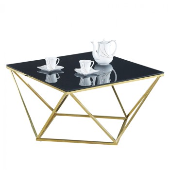 Coffee table Willow FK8613.01 with  black glass and gilded base 80X80X45 cm