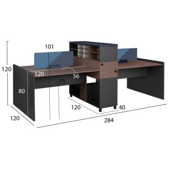Office Workstation Double Walnut and Grey with partition & cabinets 284x120x120 FK2102