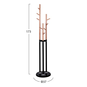 COAT HANGER TRIPLE-PILLAR WYATT FK8610.02 BEECH WOOD-BLACK METAL AND MARBLE BASE Φ37X173Hcm.