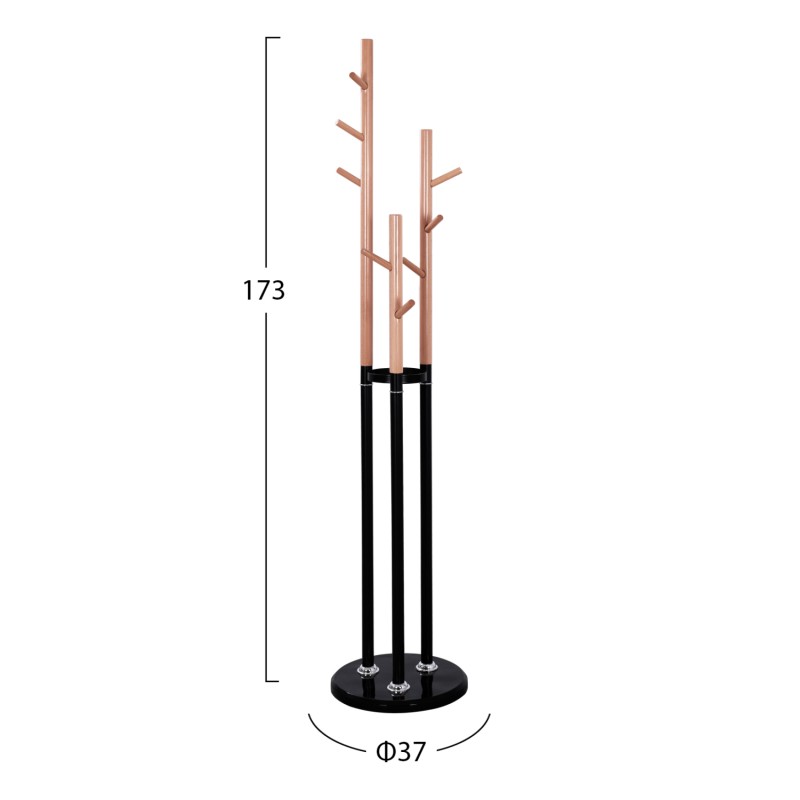 COAT HANGER TRIPLE-PILLAR WYATT FK8610.02 BEECH WOOD-BLACK METAL AND MARBLE BASE Φ37X173Hcm. COAT HANGER TRIPLE-PILLAR WYATT FK8610.02 BEECH WOOD-BLACK METAL AND MARBLE BASE Φ37X173Hcm.