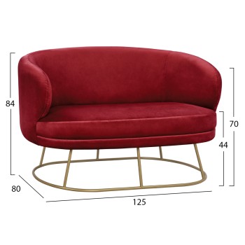 Velvet sofa 2 seater Arien FK8492.06 in red color with gold base 125x80x84 cm