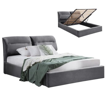 FK565.01 Bed, Kendra, Velvet Grey, Storage space 160x200cm